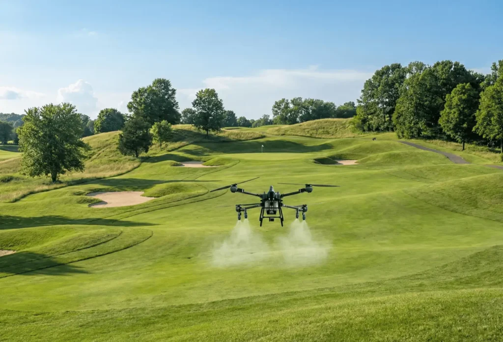 Drone spraying golf course